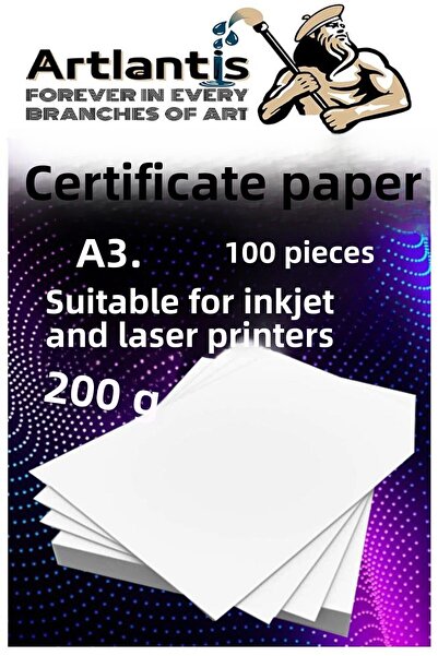 Artlantis ورق شهادات A3 سميك 100 قطعة ورق تصوير بوزن 200 جرام متوافق مع جميع ...