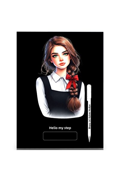 Enine Boyuna Eğitim Black Page Notebook A4-A5 Beautiful Girl (60 Sheets) with...