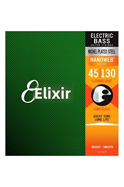 Elixir 14202 Coarde pentru chitară bas Nanoweb Light cu 5 corzi (45-130)