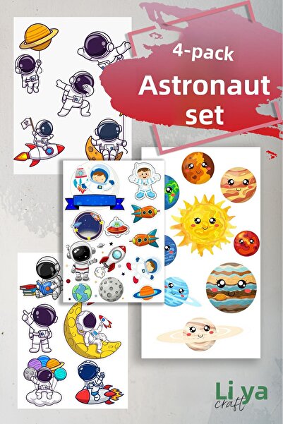 LiyaCraft Set de 4 autocolante tematice pentru astronauți, potrivite pentru A...