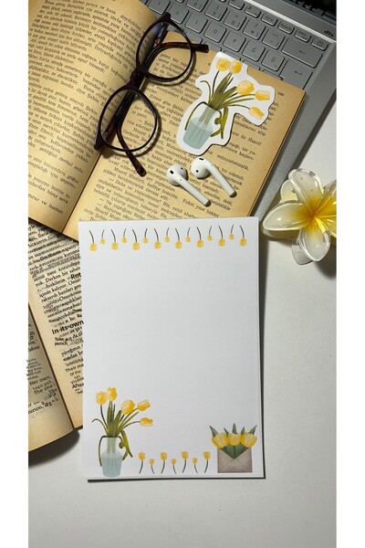 Handeto Kraft لوحة ملاحظات توليب صفراء - دفتر ملاحظات قابل للسحب، دفتر ملاحظات مع غراء، دفتر ملاحظات غير مبطن مقاس A5