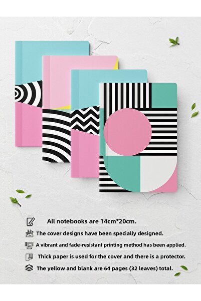 Postifull Bauhaus Themed Notebook Set - Soft Color Notebook - 4 Pieces - 14cm*20cm - 64 Pages