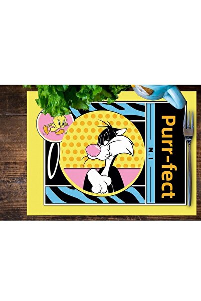 Adawall Tweety Teams Fabric American Service Set of 4 35x50cm (warner Bros Licensed Product, Linen Fabric)