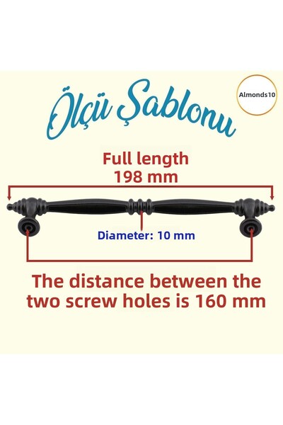 Badem10 Mobilier tip fagure de miere - Mâner metalic negru de 160 mm Mâner metalic plat cu 4 dulapuri închise