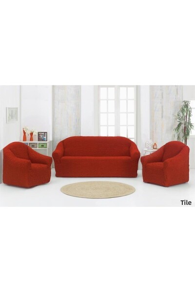 Karna Home 4 Piece Cotton Sofa Cover Set Strech Tile - 210 X 240