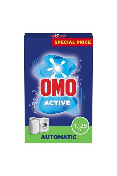 Omo مسحوق غسيل أوتوماتيكي، فعال، إزالة البقع بنسبة 100% في غسلة واحدة*، 1.25 كجم
