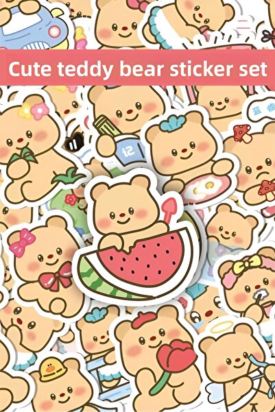 Grafikup مجموعة ملصقات تيدي بير اللطيفة - 102 قطعة من ملصقات زجاجات المياه لل...