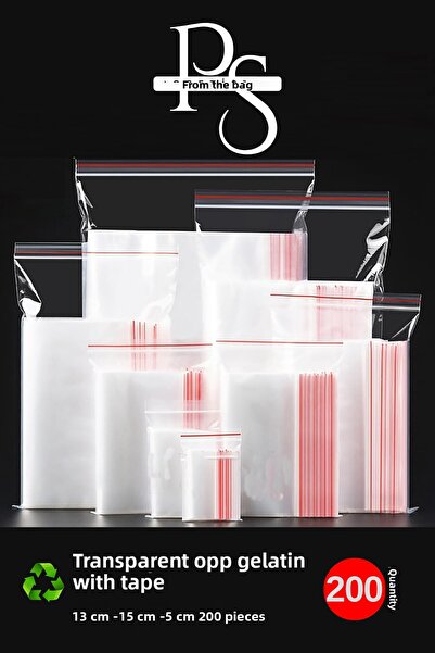 POŞETİSTAN كيس جيلاتيني شفاف مع شريط لاصق مقاس 13 × 15 سم 200 قطعة