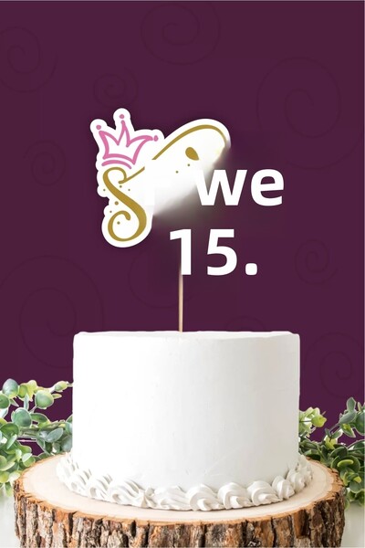 neşeli günlerim Sweet 15 Pink-gold Cake Decoration *thick Paper