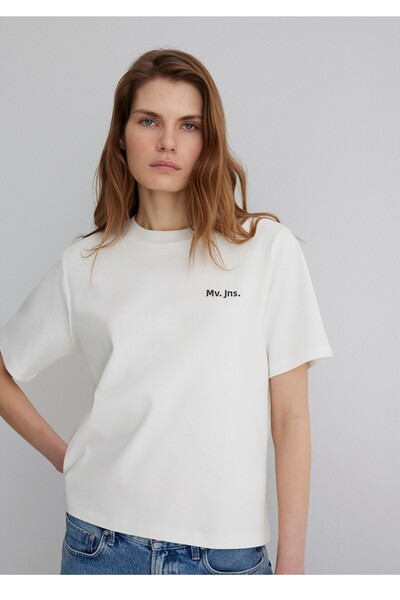 Mavi Γυναικείο μπλουζάκι με στάμπα MV με κανονική εφαρμογή