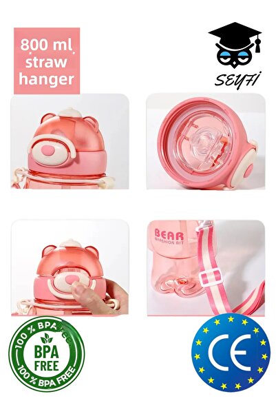 SEYFİKİRTASİYE زجاجة مياه بولي كربونات 800 مل مع شفاطة، خالية من مادة BPA 2027