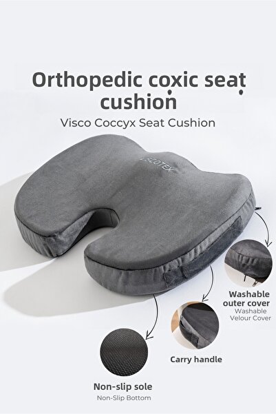 VİSCOTEX Visco Orthopedic, Non-Slip Base, Office, Car, Coccyx Sitting Cushion, 45X34X7Cm
