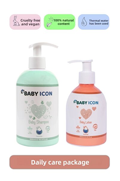 Baby İcon 100% Natural Organic Vegan Baby Shampoo 500ml - 1 Piece & Baby Loti...