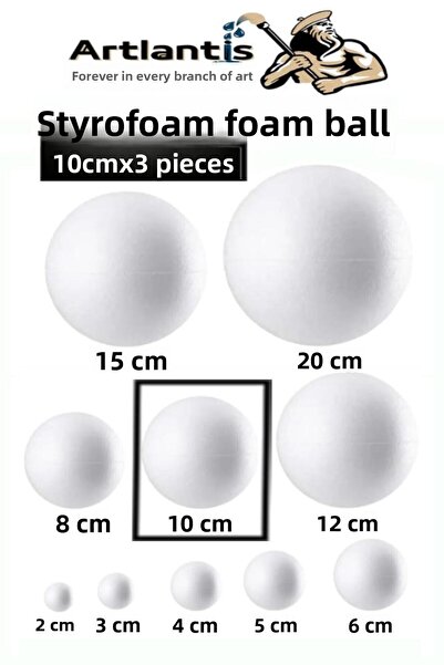 Artlantis Styrofoam Foam Ball 10 cm 3 Pcs Foam Ball Sphere Balls Round Styrof...