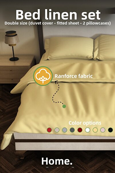 Eve Tekstil طقم لحاف مزدوج من Ranforce مع ملاءة ووسادة وغطاء لحاف مقاس 200 × 220 سم