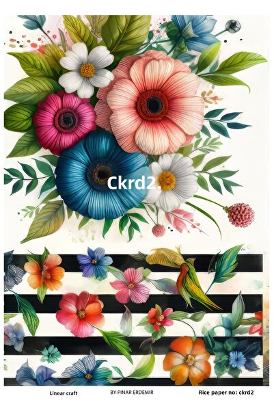 LİNEART سلسلة CKRD2 ديكوباج نحاسي مقاس 30*42 سم - أسود، أبيض، مخطط ونمط زهور