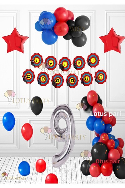 LOTUS PARTY Spider Themed Birthday Ornament - Spider Banner - Blue Red Black ...