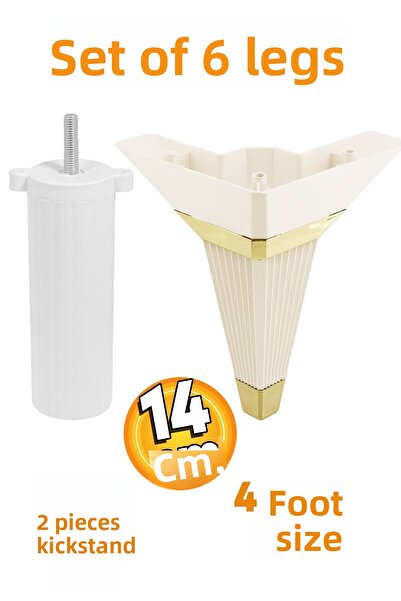 Badem10 Alcazar Corner Set of 6 Furniture TV Unit Sofa Bed Sofa Support Leg 14 cm Cream M8 Bolted