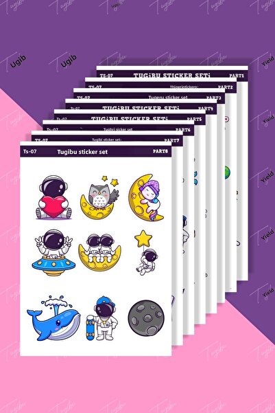 TUGİBU Astronaut Sticker Set 70 Pieces of Decal Labels for Agenda, Notebook, Planner
