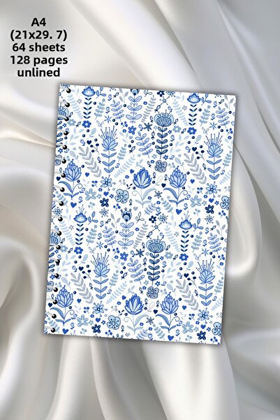 daily notebook دفتر ملاحظات مدرسي غير مبطن بالزهور مقاس A4 - 64 ورقة (21x29,7 سم)