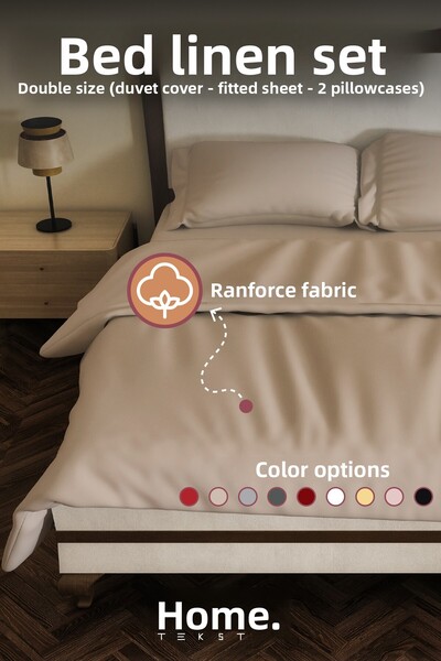 Eve Tekstil Ranforce Double Duvet Cover Set with Sheet, Pillow and Quilt Cover 200X220 cm
