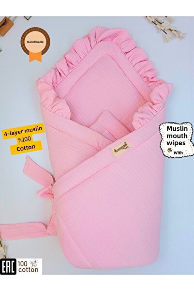 Tomuycuk Pink 4 Layer Muslin Baby Blanket - 100% Cotton & Natural Newborn Sleeping Swaddle