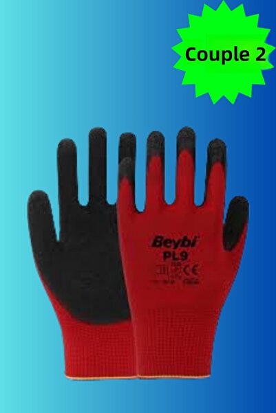 HAFSER زوجان من قفازات العمل Beybi PN3 النتريل الحمراء رقم: 9-10