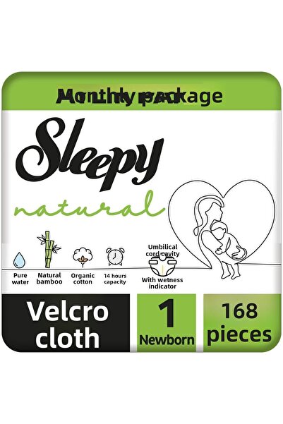 Sleepy الباقة الشهرية الطبيعية حفاضات أطفال مقاس 1 حديث الولادة 168 قطعة