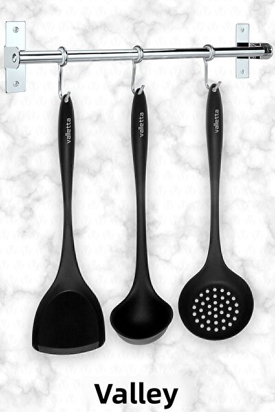 valletta Navas Heat Resistant Fireproof Non-Stick 3 Piece Silicone Serving Cooking Set Black