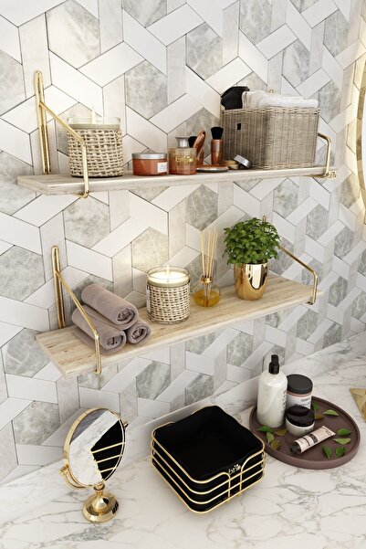 Bino Raft de baie Organizator de baie din inox auriu Organizator de bucătărie pentru baie Set de 2