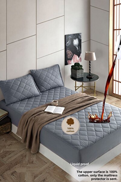 Formeya Szürke, 100% pamut steppelt, vízálló, folyadékálló matracvédő egyszemélyes dupla méretű, king méretű matracvédő
