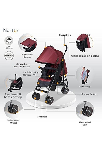 Nurtur Archer Baby Stroller Lightweight Reclining Seats, Detachable Bumper  Storage Basket
