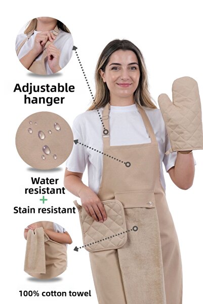 sevilya 4-Piece Star Adjustment Hanging Towel Kitchen Apron Set - GLOVE HOLDER