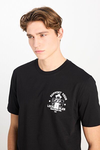 Lee 100% Cotton Regular Fit Regular Cut Crew Neck Printed Black T-Shirt
