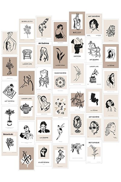 Postifull Καφέ Vintage Σετ αφίσας κολάζ - 40 κολλώδη κουτιά δώρου