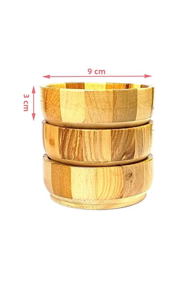 AhşapMutfak Set of 3 Wooden Snack Bowls, Snack Bowl, Natural Round Design