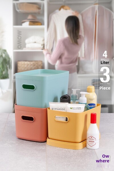 Mowo Home أليجرا 4 لتر ميكس - 3 صناديق تخزين مزخرفة، منظم خزانة داخلي بغطاء