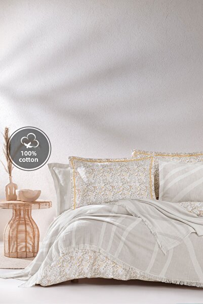 Yataş Lenzy Beige Single Bed Duvet Cover Set - Dowry
