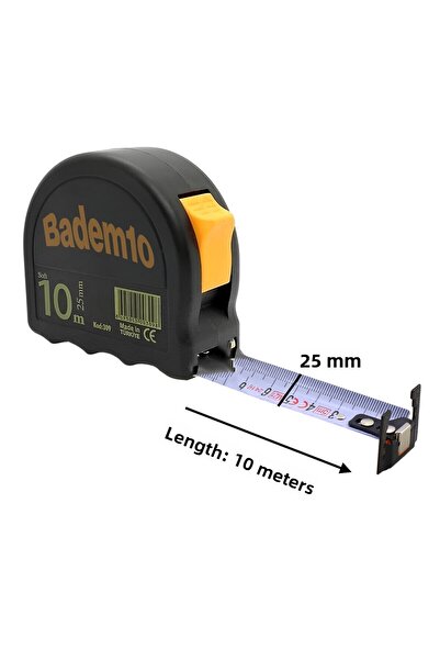 Badem10 Metal cu bandă de înaltă calitate - 10 metri, 25 mm cu butoane, carcasă din plastic moale Măsurare