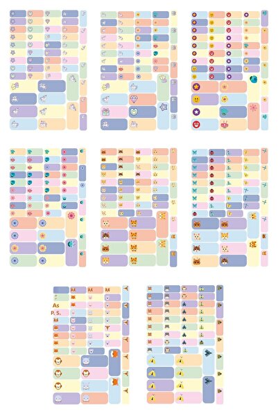 Postifull 450 Mixed Colored School Labels - Label Book, Sticker Book, Notebook, Pen Holder and Tablet Label