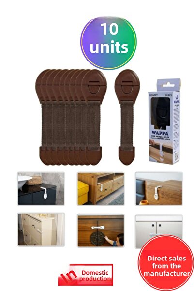 WAPPA Καφέ παιδικό συρτάρι και κλειδαριά ντουλαπιού Κλειδαριά προστασίας μωρού ασφαλείας 10 τεμάχια