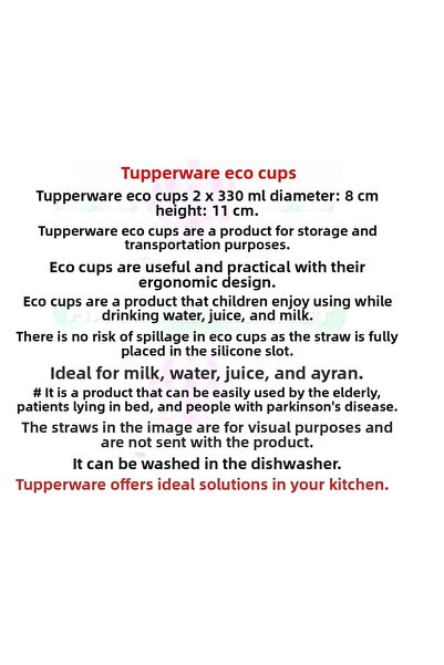 Tupperware Eco Cups 2-Piece Eco Cup Straw Compatible Orange