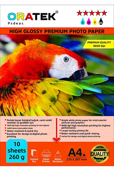 ORATEK Papers Premium Glossy A4 Hârtie Fotografică - Dublu Față, 260 gr. 10 coli