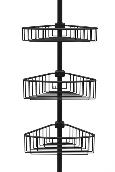 Prima Nova Γωνιακό ράφι μπάνιου από ανοξείδωτο αλουμίνιο με 3 ράφια με ελατήριο - Μαύρο