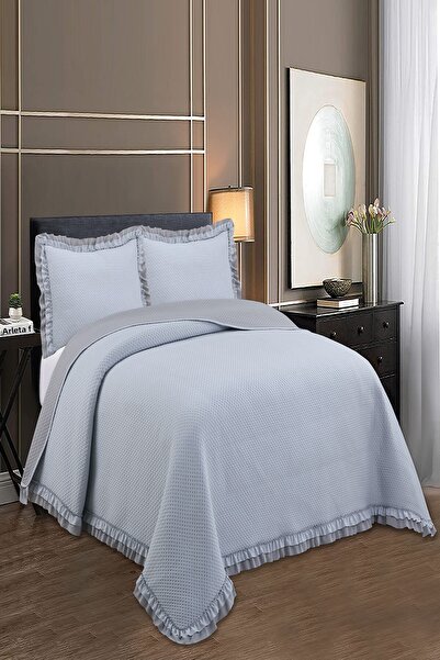eco concept Double Color Flat Bedspread, Ruffled Double Bed Cover Dowry, Double Bed Cover