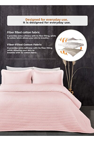 Evlen Home Collection 100% Cotton Single Quilted Bedspread (Pique) Set Judy Fiber Filled Striped Powder