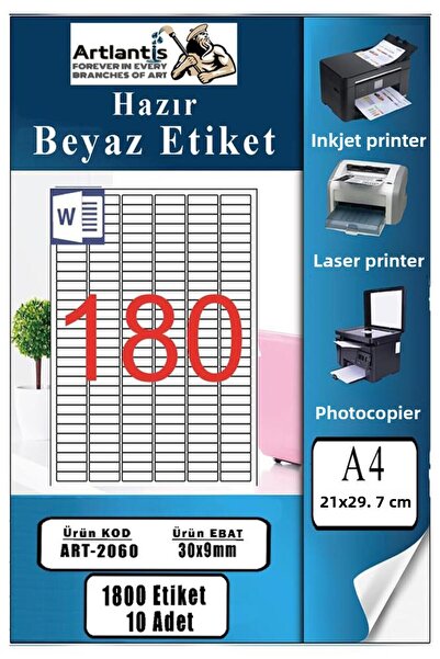 Artlantis A4 Ready Label 30X9 mm 10 Sheets 1 Pack 180 Li Self Adhesive Copier...