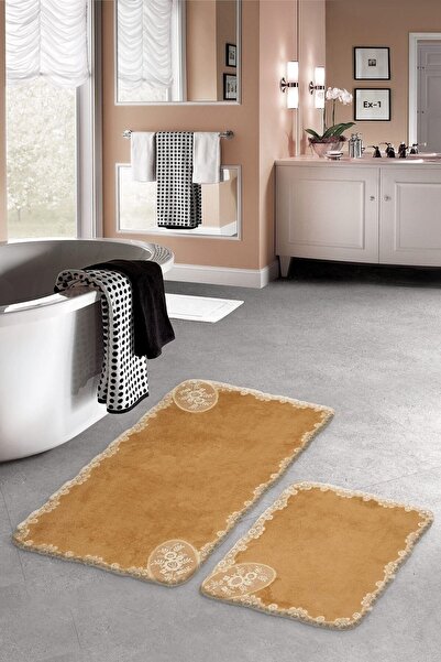 ALANUR Vienna Welsoft Lacy 2-Piece Bathroom Toilet Set Light Brown