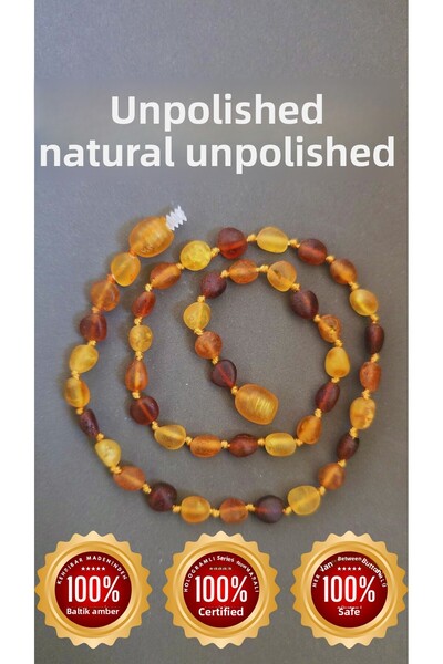 Kotryna قلادة الطفل البيضاوية من العنبر الطبيعي غير المصقول وغير المصقول