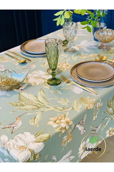 Perdeplus Hummingbird Pattern Decorative Floral Tablecloth, Dining Table Cloth